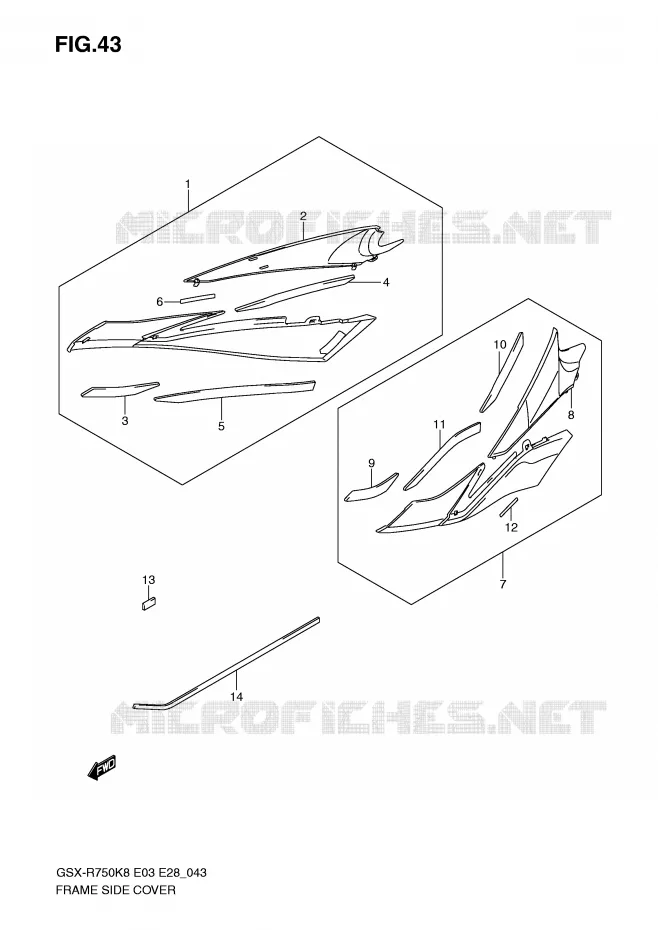 COUVERCLES LATERAUX (MODEL K8) Suzuki MOTO 750 GSX-R 2009  GSX-R750K9(E3/E28)