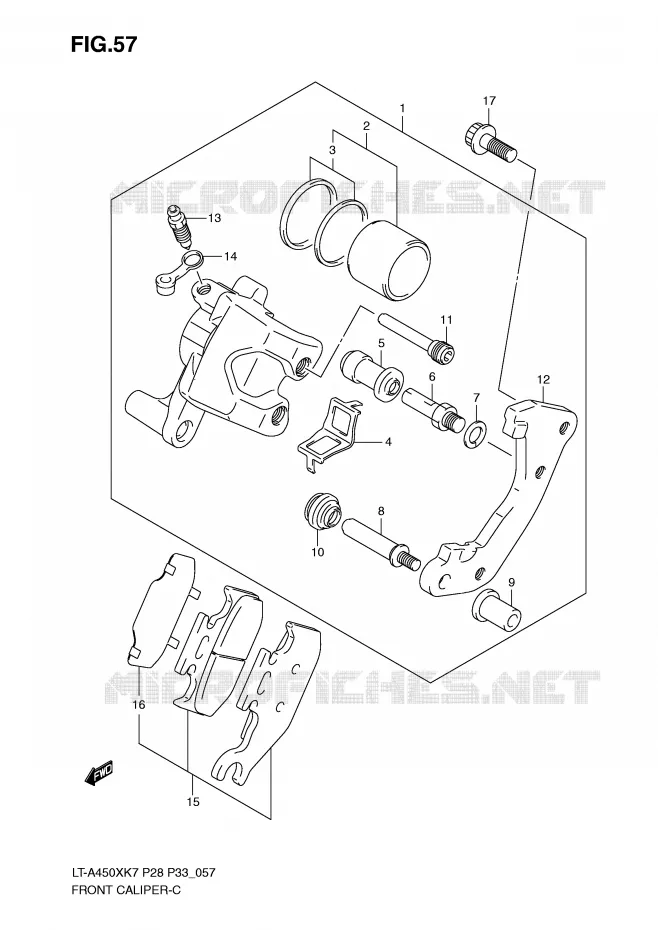 ETRIER DE FREIN AVANT Suzuki QUAD 450 KINGQUAD 2009  LT-A450XK9(P28/P33)