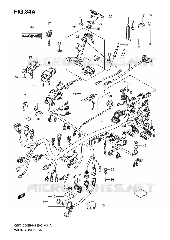 FAISCEAU ELECTRIQUE (GSX1300BKA/AU2/AUF) Suzuki MOTO 1300 B-KING 2011  GSX1300BKU2K8(E2)