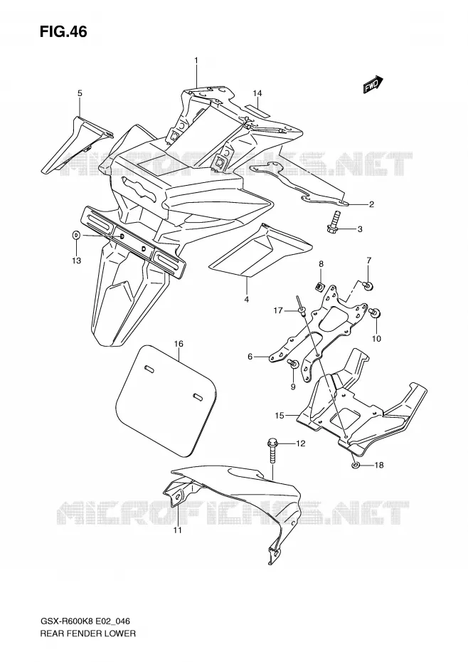 GARDE BOUE ARRIERE INFERIEUR Suzuki MOTO 600 GSX-R 2010  GSX-R600L0(E2)