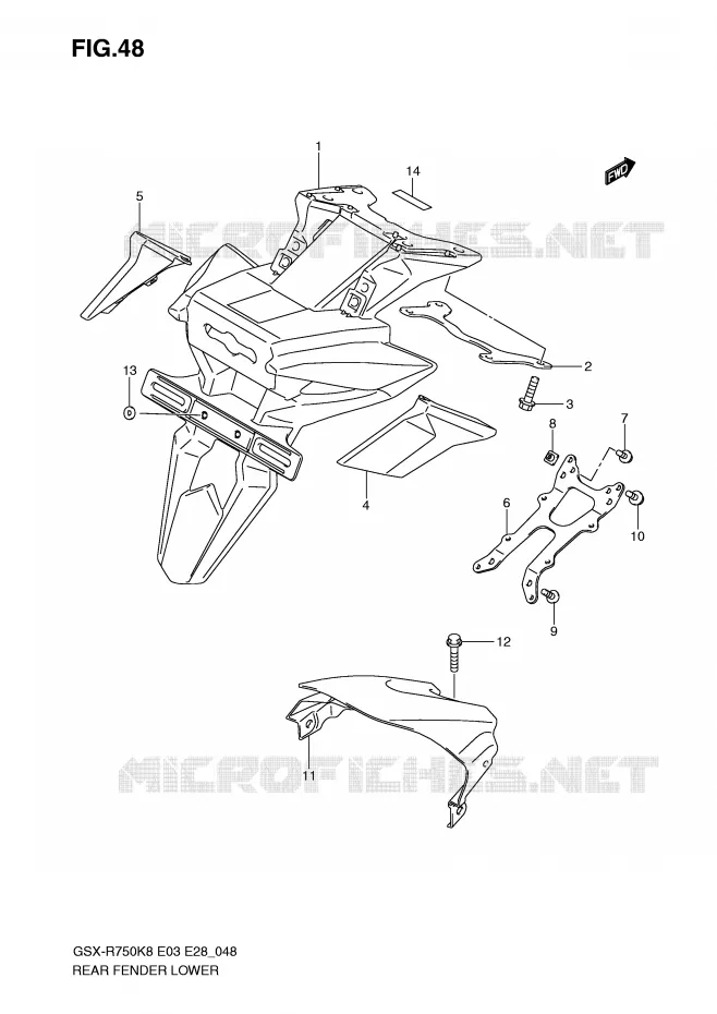 GARDE BOUE ARRIERE INFERIEUR Suzuki MOTO 750 GSX-R 2010  GSX-R750L0(E3/E28)