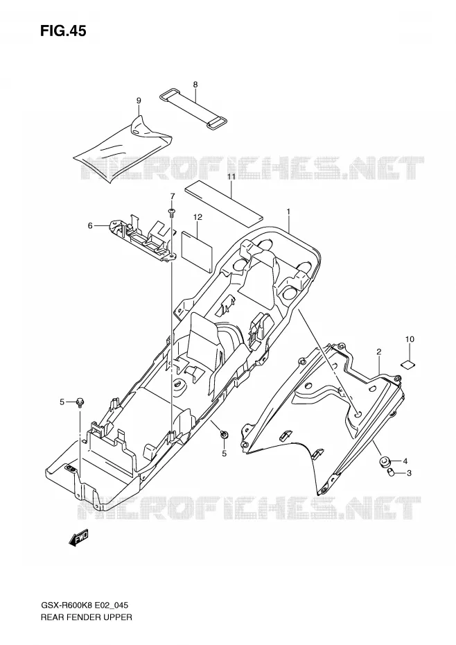 GARDE BOUE ARRIERE SUPERIEUR Suzuki MOTO 600 GSX-R 2010  GSX-R600UEL0(E2)