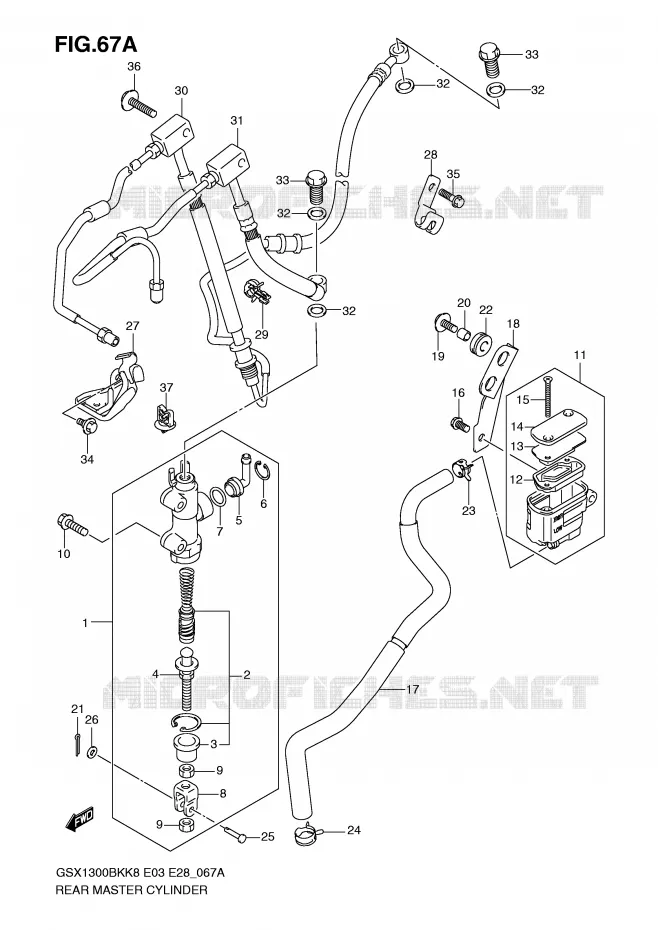 MAITRE CYLINDRE DE FREIN ARRIERE (GSX1300BKAK8/AK9) Suzuki MOTO 1300 B-KING 2008  GSX1300BKAK8(E3/E28)