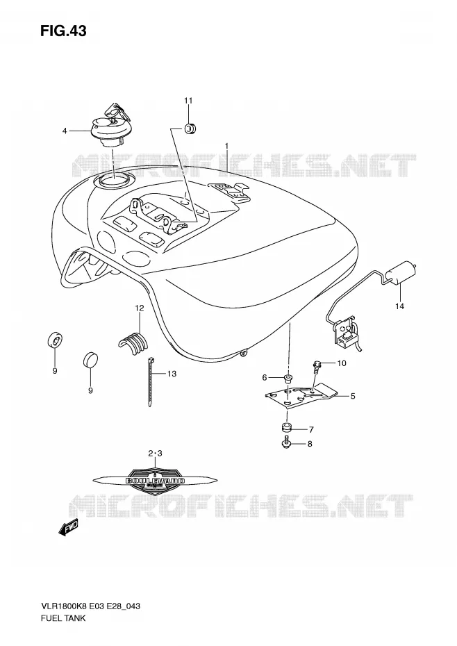 RESERVOIR D'ESSENCE (VLR1800K8/K9) Suzuki MOTO 1800 INTRUDER 2009  VLR1800TK9(E3/E28)