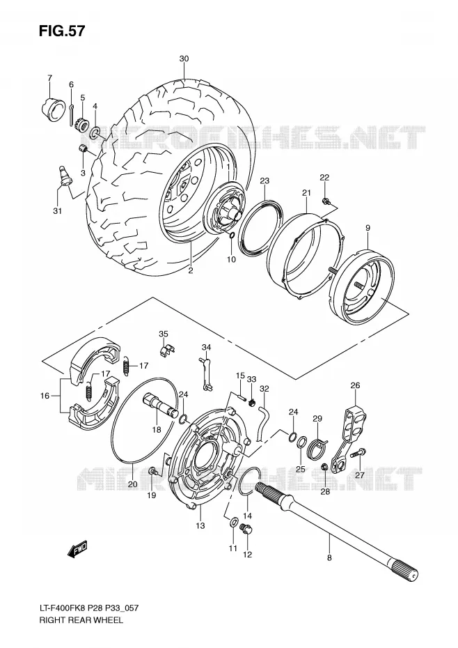 ROUE ARRIERE DROITE Suzuki QUAD 400 KINGQUAD 2008  LT-F400FK8(P28/P33)