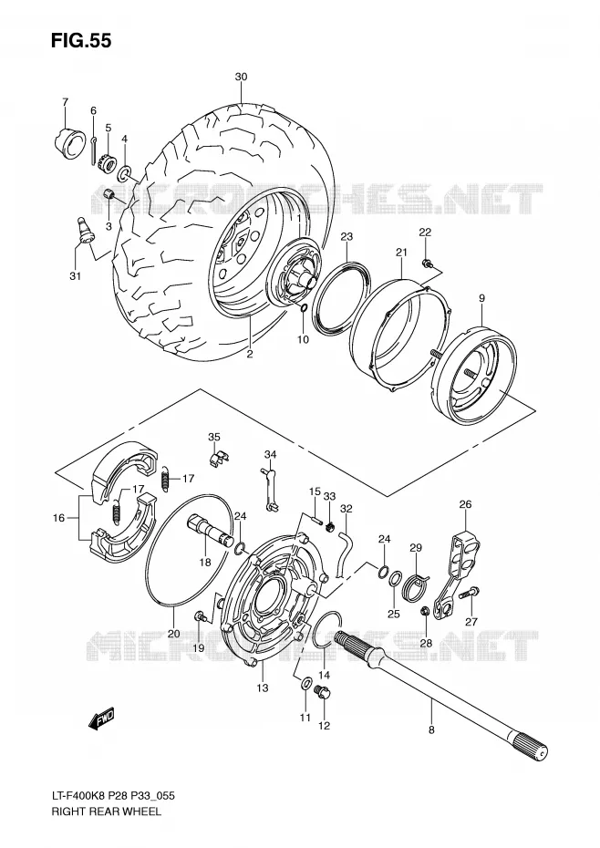 ROUE ARRIERE DROITE Suzuki QUAD 400 KINGQUAD 2009  LT-F400K9(P28/P33)