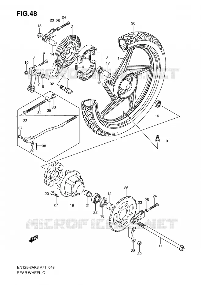ROUE ARRIERE (EN125-2AK3) Suzuki MOTO 125 EN 2008  EN125-2AK8(P71)