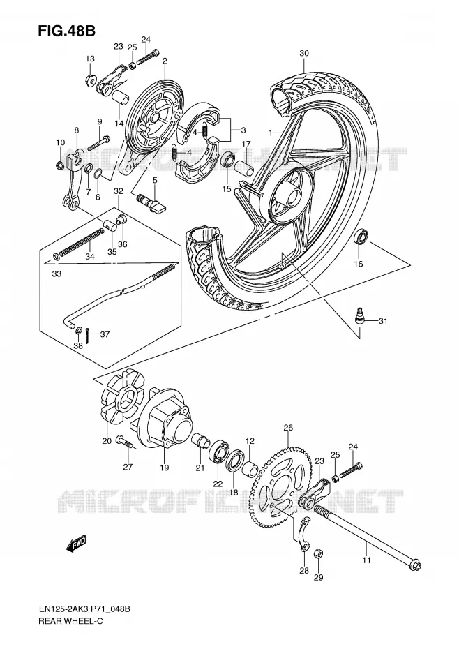 ROUE ARRIERE (EN125-2AK7/-2AK8) Suzuki MOTO 125 EN 2007  EN125-2AK7(P71)