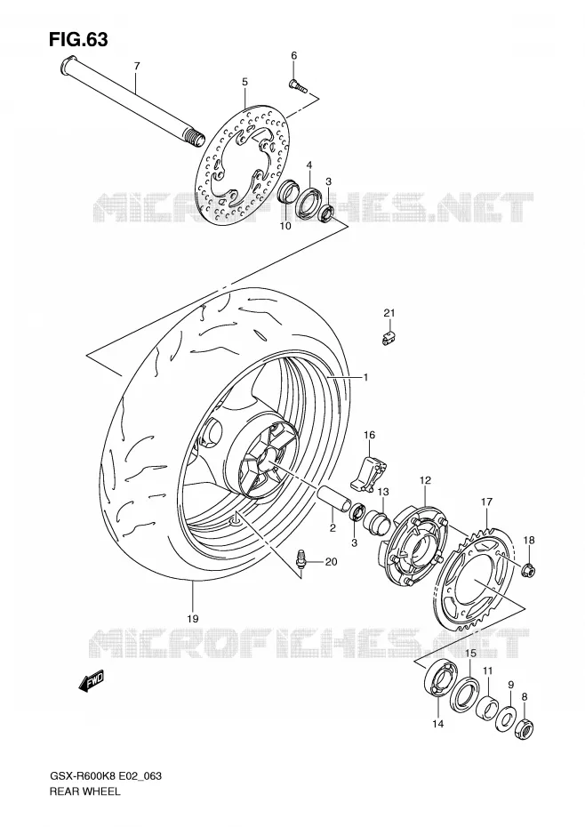 ROUE ARRIERE Suzuki MOTO 600 GSX-R 2009  GSX-R600UFK9(E2)