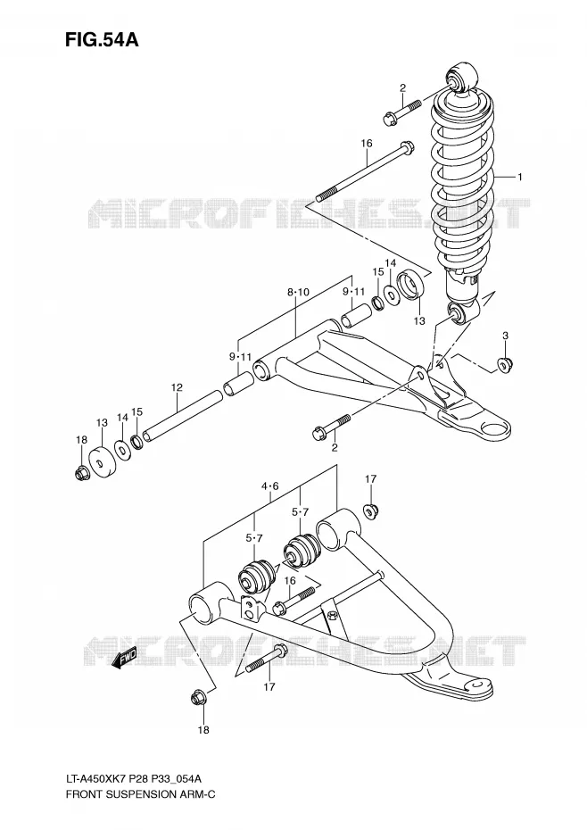 TRIANGLES ET AMORTISSEUR AVANT (MODEL K8/K9/L0) Suzuki QUAD 450 KINGQUAD 2007  LT-A450XK7(P28/P33)