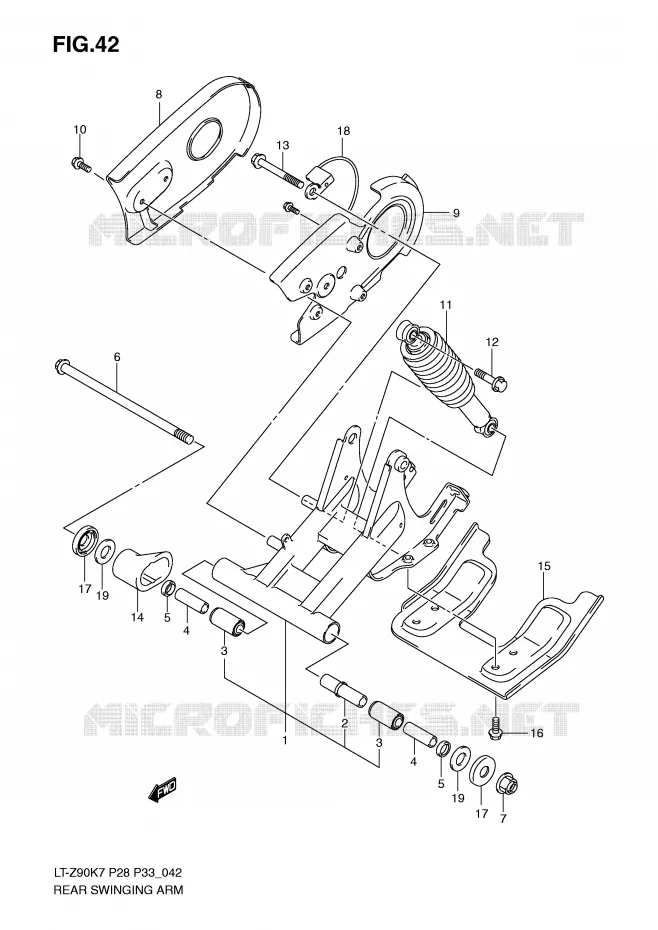 BRAS OSCILLANT ARRIERE Suzuki QUAD 90 QUADSPORT 2010  LT-Z90L0(P28/P33)