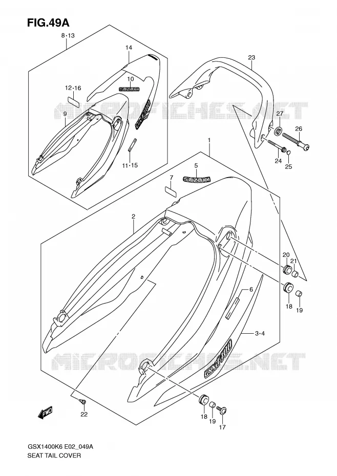 CARENAGE ARRIERE - CAPOT DE SELLE (MODEL K7) Suzuki MOTO 1400 GSX 2006  GSX1400K6(E2)