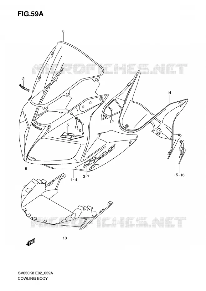 CARENAGES (MODEL K9 WITH COWLING) Suzuki MOTO 650 SV 2009  SV650SAK9(E2)