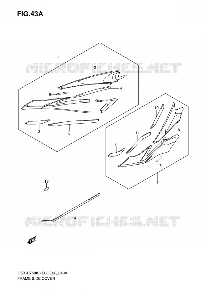 COUVERCLES LATERAUX (MODEL K9/L0) Suzuki MOTO 750 GSX-R 2010  GSX-R750L0(E3/E28)