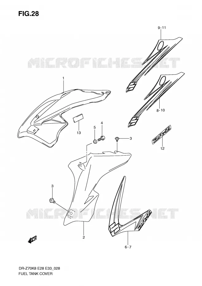 COUVRE RESERVOIR (MODEL K8/K9) Suzuki MOTO 70 DR-Z 2012  DR-Z70L0(E28/E33)