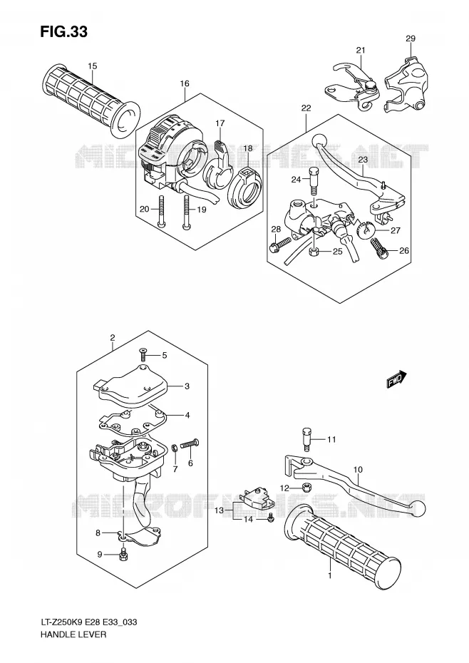 ENSEMBLE LEVIERS - POIGNEES Suzuki QUAD 250 QUADSPORT 2009  LT-Z250K9(E28/E33)