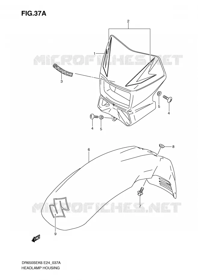 ENTOURAGE DE PHARE (MODEL K9/L0) Suzuki MOTO 650 DR 2007  DR650SEK7(E24)