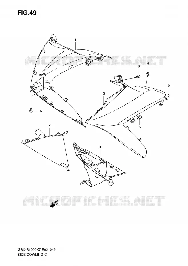 FLANCS DE CARENAGES (MODEL K7) Suzuki MOTO 1000 GSX-R 2007  GSX-R1000U2K7(E2)