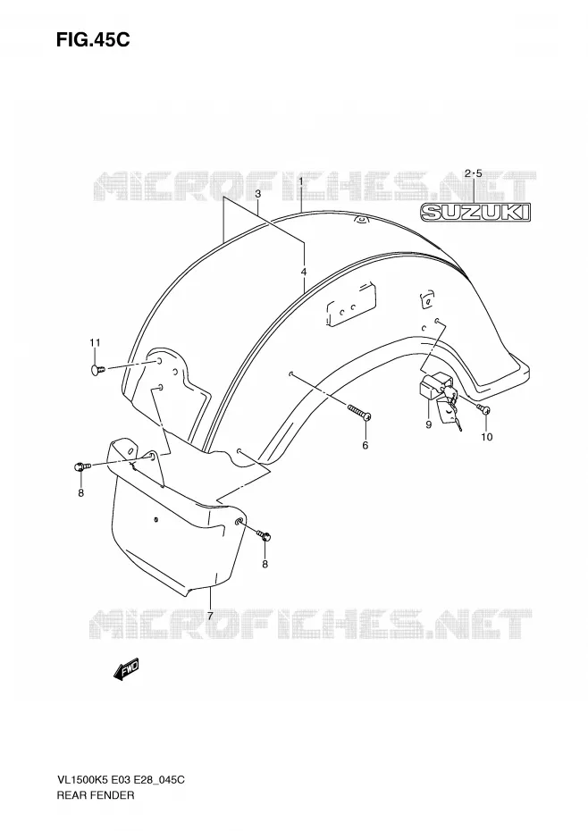 GARDE BOUE ARRIERE (MODEL K9) Suzuki MOTO 1500 BOULEVARD 2008  VL1500K8(E3/E28)