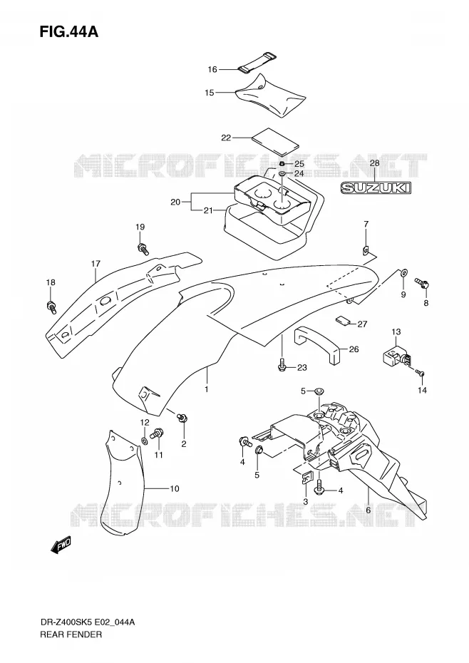 GARDE BOUE ARRIERE (MODEL K9) Suzuki MOTO 400 DR-Z 2009  DR-Z400SK9(E2)