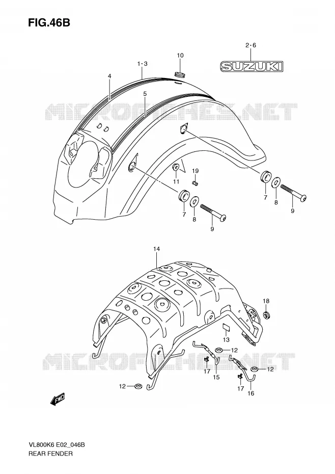 GARDE BOUE ARRIERE (MODEL K9) Suzuki MOTO 800 VOLUSIA 2007  VL800CK7(E2)