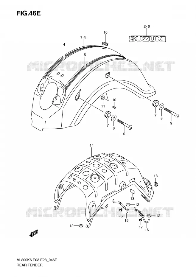 GARDE BOUE ARRIERE (MODEL K9) Suzuki MOTO 800 VOLUSIA 2010  VL800L0(E3/E28)