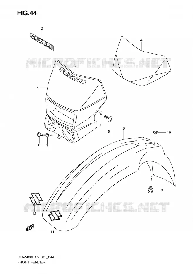 GARDE BOUE AVANT (E24) Suzuki MOTO 400 DR-Z 2009  DR-Z400EK9(E1)