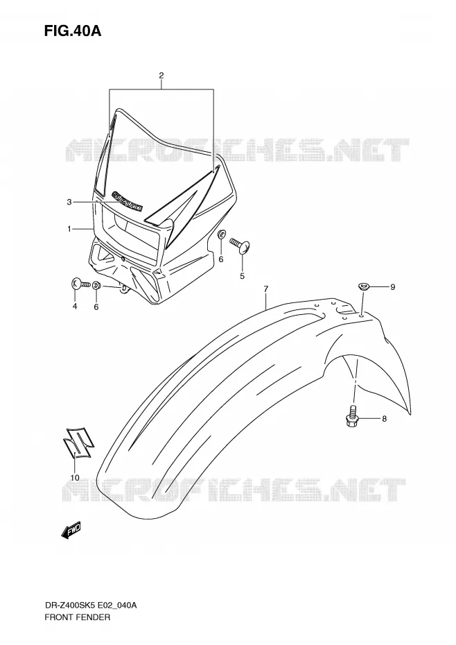 GARDE BOUE AVANT (MODEL K9) Suzuki MOTO 400 DR-Z 2009  DR-Z400SK9(E2)