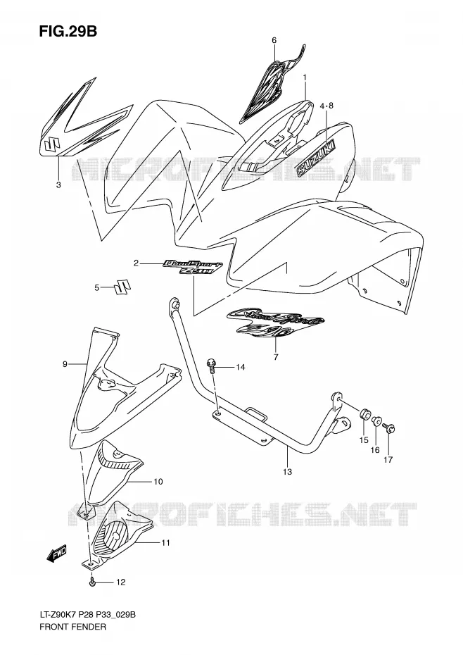 GARDE BOUE AVANT (MODEL K9) Suzuki QUAD 90 QUADSPORT 2010  LT-Z90ZL0(P28/P33)