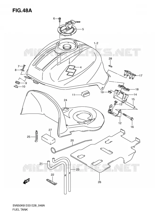 RESERVOIR D'ESSENCE (MODEL K9) Suzuki MOTO 650 SV-S 2009  SV650SAK9(E3/E28)