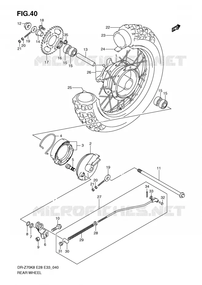 ROUE ARRIERE Suzuki MOTO 70 DR-Z 2008  DR-Z70K8(E28/E33)