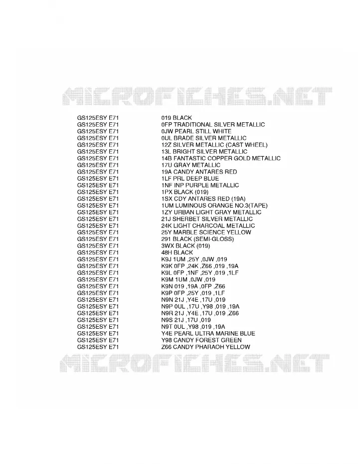 * CHARTE COULEUR * Suzuki MOTO 125 GS 2000  GS125UY(E71)
