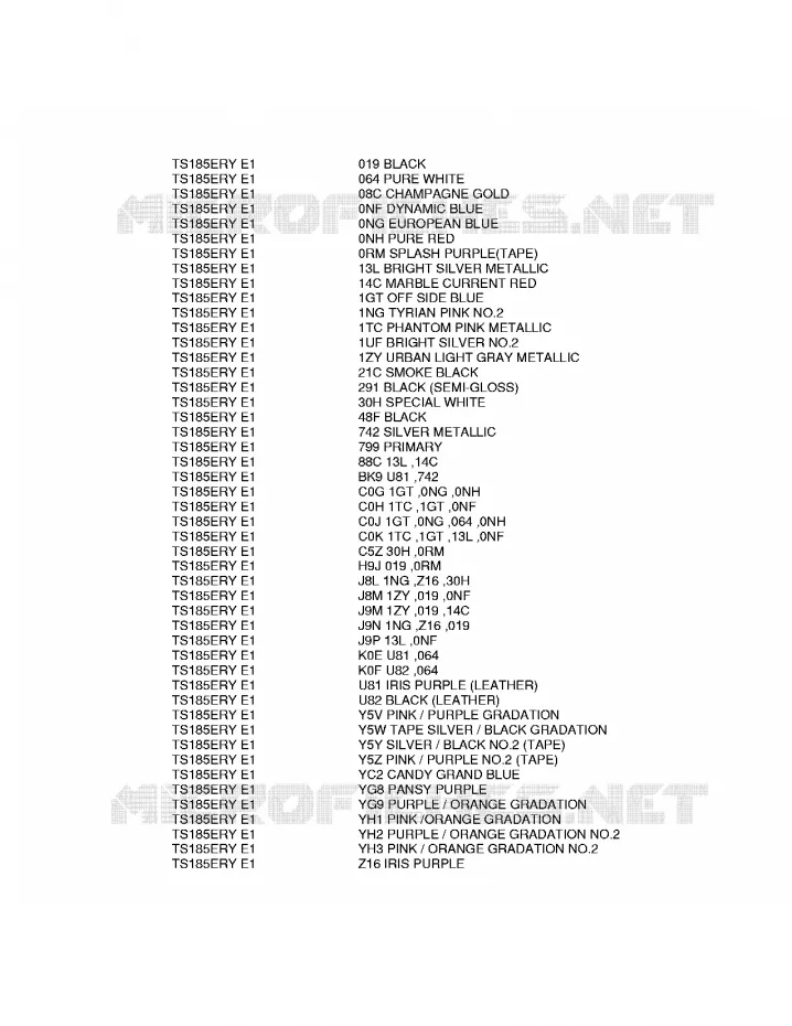 * CHARTE COULEUR * Suzuki MOTO 185 TS-ER 2000  TS185ERY(E1)
