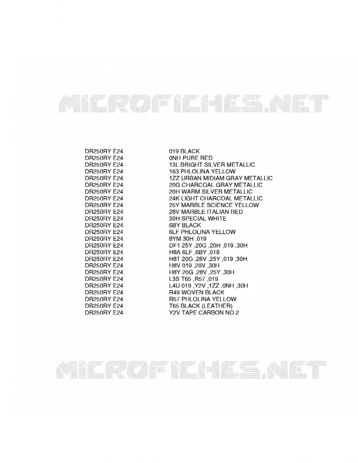 * CHARTE COULEUR * Suzuki MOTO 250 DR 2000  DR250RY(E24)