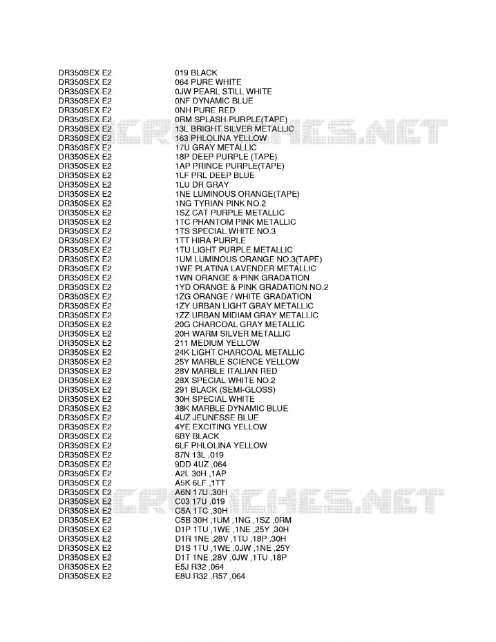 * CHARTE COULEUR * Suzuki MOTO 350 DR 1994  DR350SER(E2)