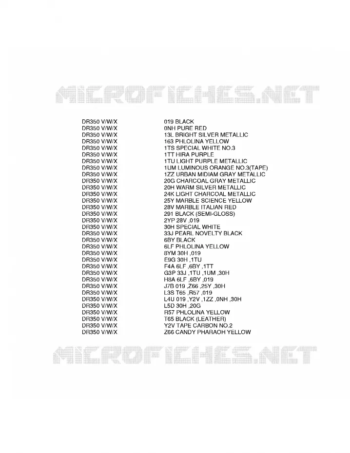 * CHARTE COULEUR * Suzuki MOTO 350 DR 1997  DR350V(V/W/X)