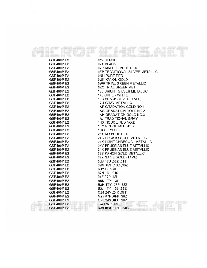 * CHARTE COULEUR * Suzuki MOTO 400 BANDIT 1993  GSF400P(E2)