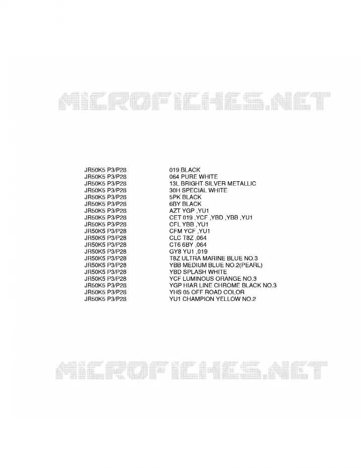 * CHARTE COULEUR * Suzuki MOTO 50 JR 2006  JR50K6(P3/P28)