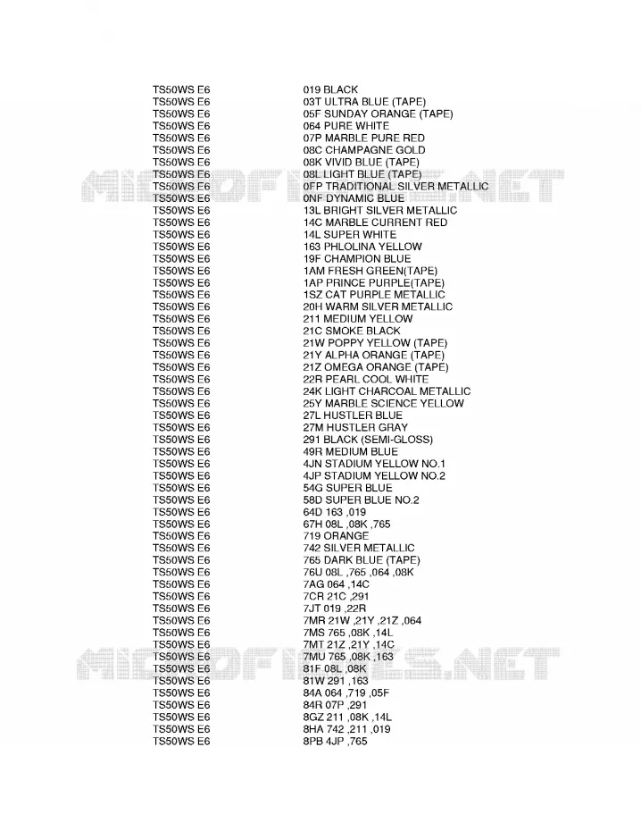 * CHARTE COULEUR * Suzuki MOTO 50 TS-W 1984  TS50WE(E6)