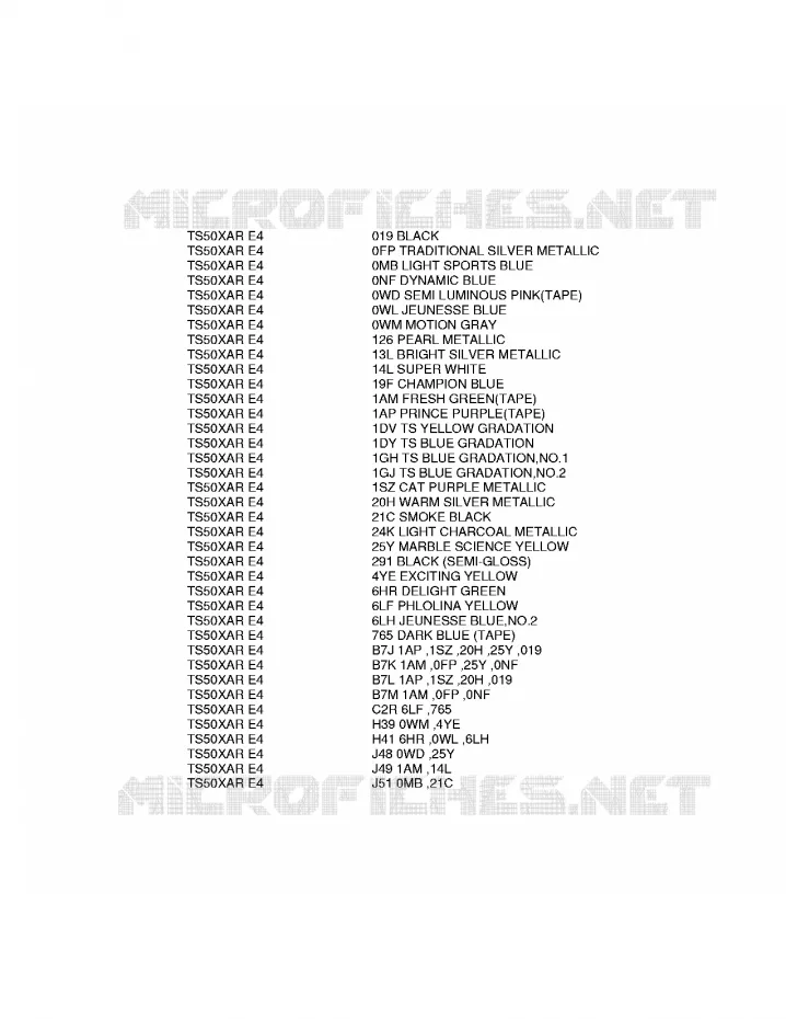 * CHARTE COULEUR * Suzuki MOTO 50 TS-X 1994  TS50XAR(E4)