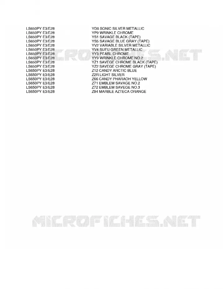 * CHARTE COULEUR * Suzuki MOTO 650 BOULEVARD 1997  LS650PV(E3/E28)