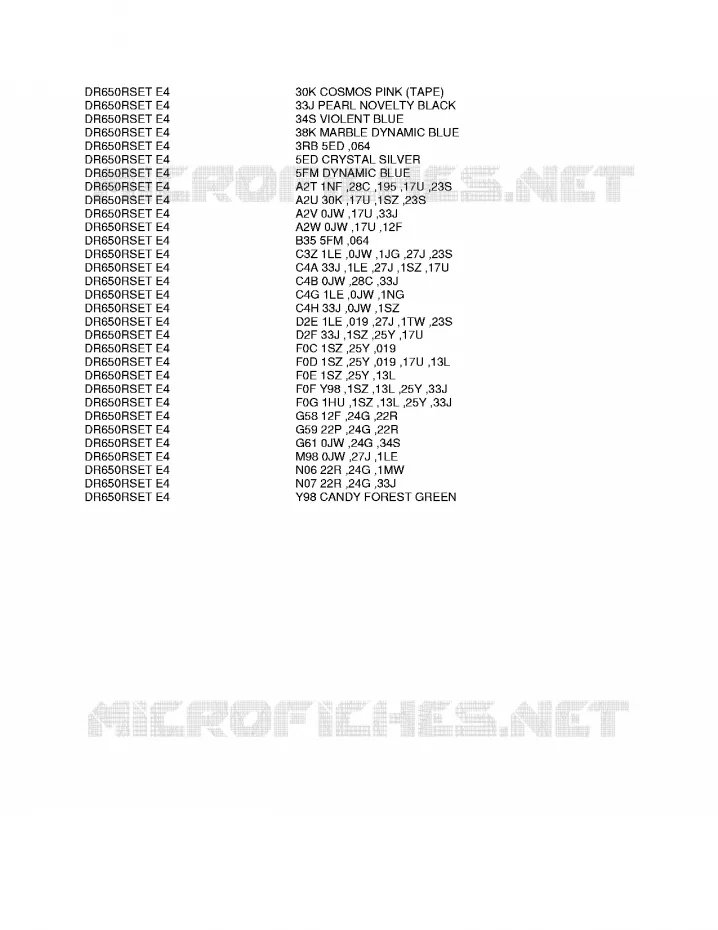 * CHARTE COULEUR * Suzuki MOTO 650 DR 1994  DR650RSEUR(E4)