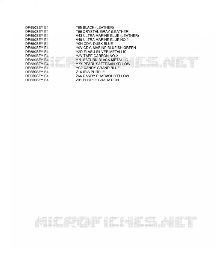 * CHARTE COULEUR * Suzuki MOTO 650 DR 1996  DR650SET(E4)