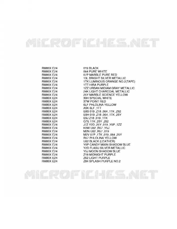 * CHARTE COULEUR * Suzuki MOTO 80 RM 1999  RM80X(E24)