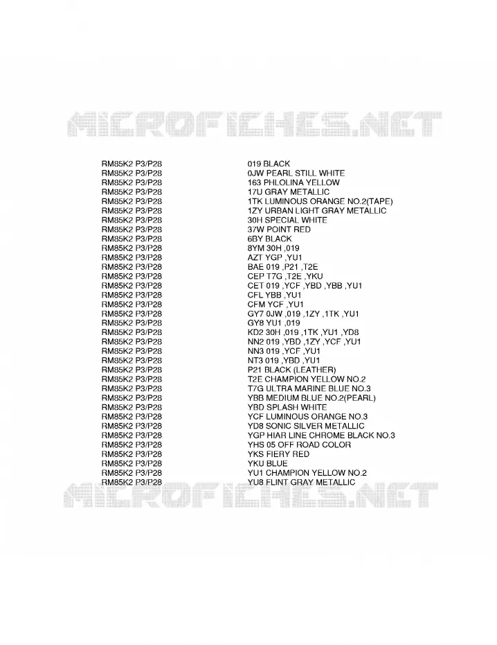 * CHARTE COULEUR * Suzuki MOTO 85 RM 2003  RM85LK3(P3/P28)