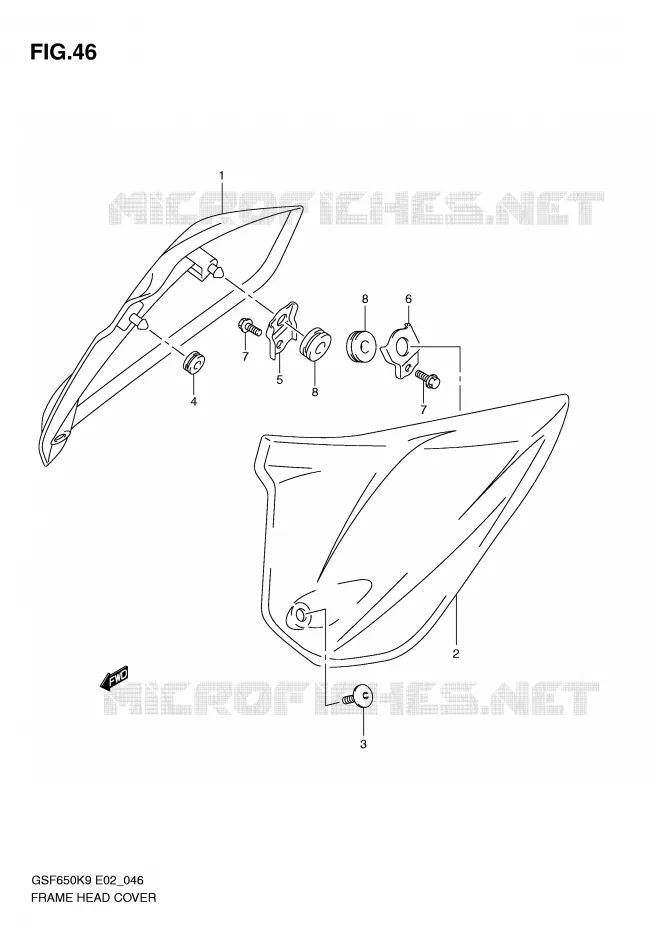 COUVERCLES DE CADRE AVANT (WITHOUT COWLING) Suzuki MOTO 650 BANDIT 2010  GSF650UAL0(E2)