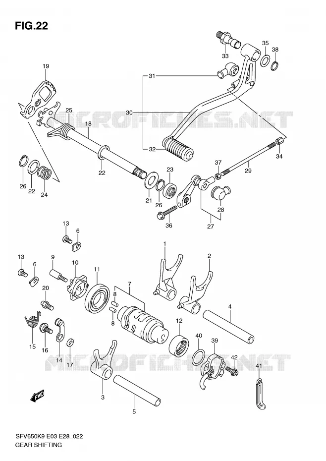 ENSEMBLE DE SELECTION DE VITESSES Suzuki MOTO 650 GLADIUS 2010  SFV650L0(E3/E28)