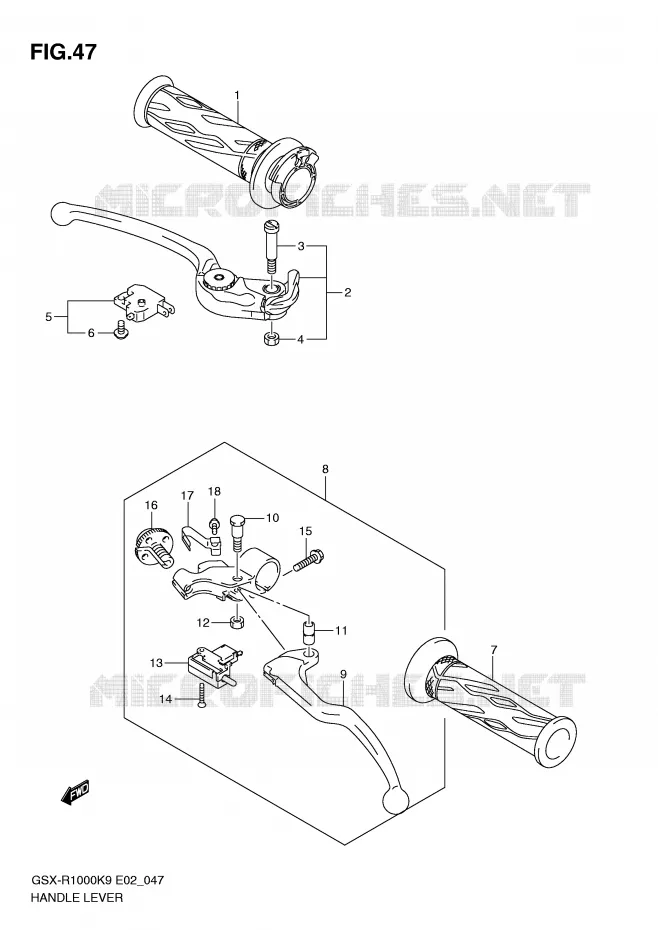 ENSEMBLE LEVIERS - POIGNEES Suzuki MOTO 1000 GSX-R 2009  GSX-R1000UFK9(E2)