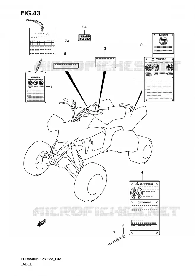 ETIQUETTE Suzuki QUAD 450 QUADRACER 2007  LT-R450K7(E28/E33)