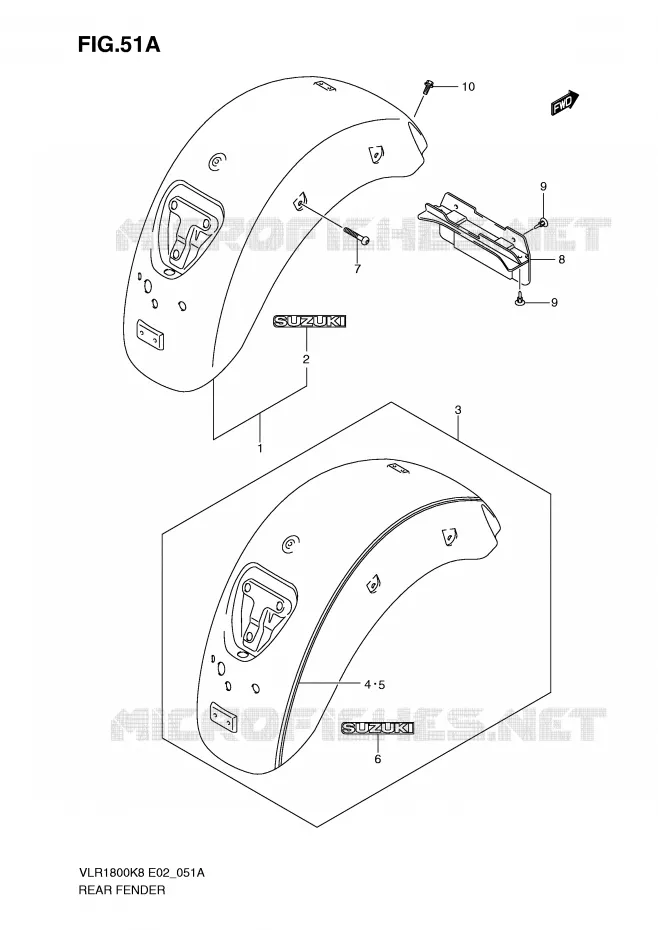GARDE BOUE ARRIERE (MODEL K9) Suzuki MOTO 1800 BOULEVARD 2008  VLR1800U2K8(E2)